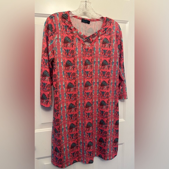 Fashion Express Dresses & Skirts - Fashion Express Tribal Print Mini Dress | Coral & Blue | Size M | Pockets